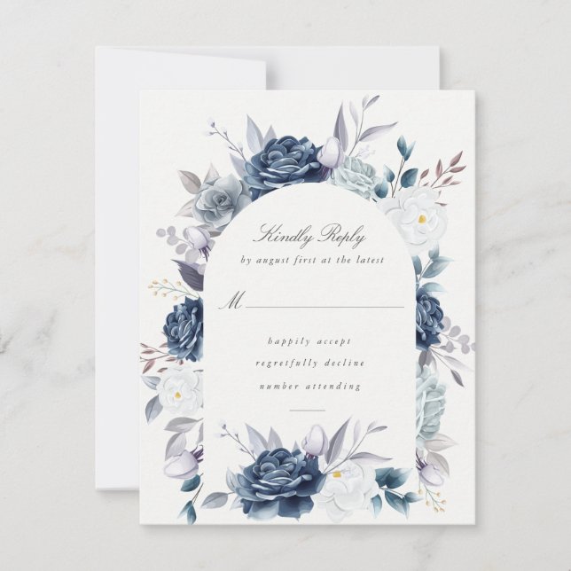 Wasserfarbe Elegante Dusty Blue Floral uAwg RSVP Karte (Vorderseite)