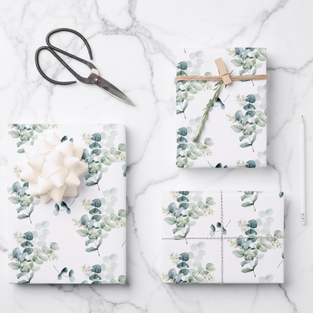 Wasserfarbe Elegante Grüne Weinkultur Eukalyptus B Geschenkpapier Set (Vorderseite)