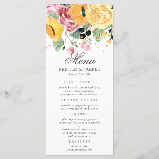 Wasserfarbe Elegante Hochzeit Menükarte (Vorderseite)