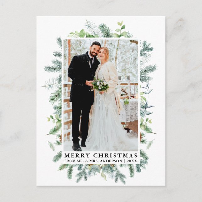 Wasserfarbe Elegante Kiefernrahmen Hochzeit Weihna Postkarte (Vorderseite)