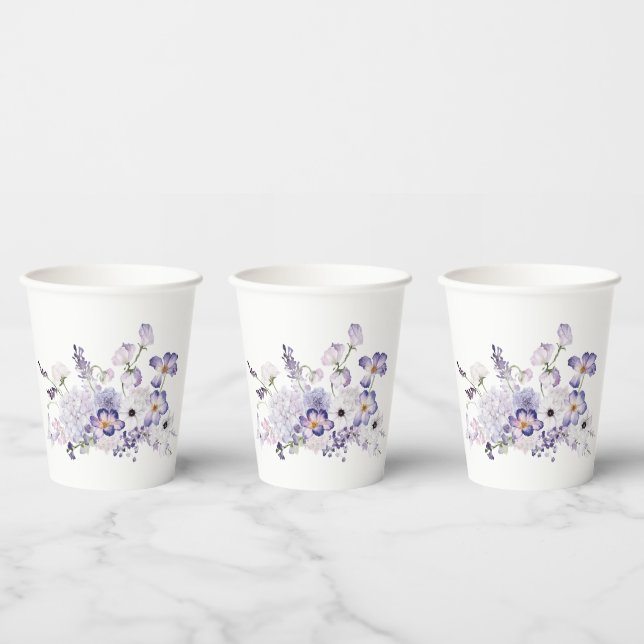 Wasserfarbe Elegante lila Blume Babydusche Pappbecher (Multi)