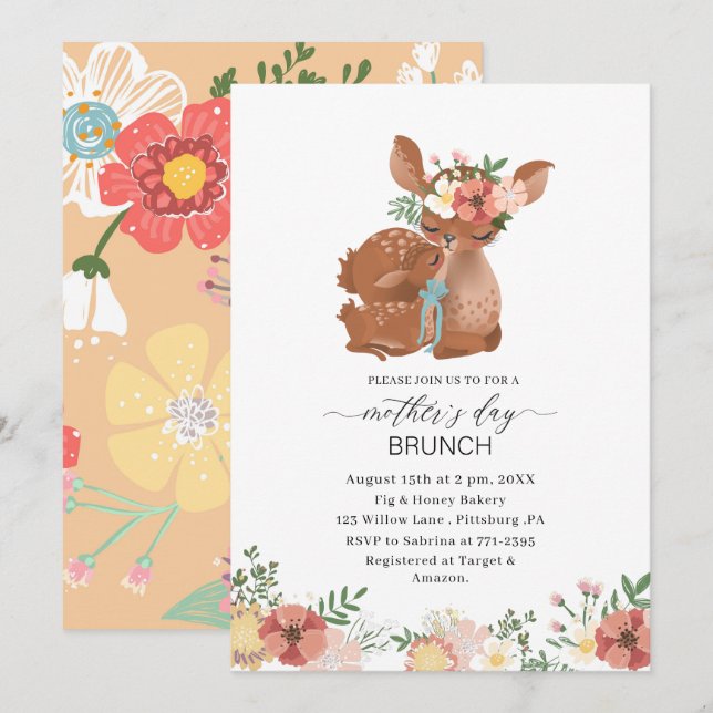 Wasserfarbe Elegante Mutter ist Brunch Baby Showe Einladung (Vorne/Hinten)