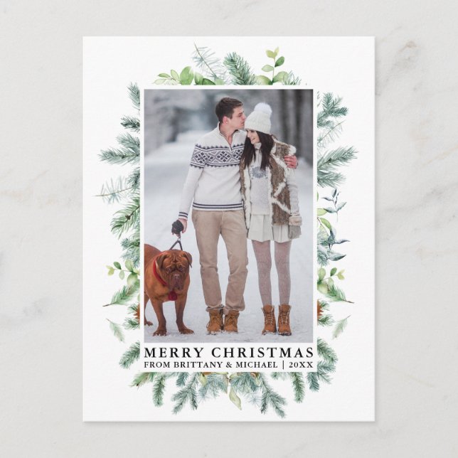 Wasserfarbe Elegante Pine Frame Couple Weihnachten Postkarte (Vorderseite)