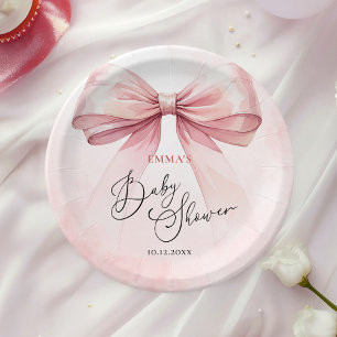 Wasserfarbe Elegante Rosa Bow Babydusche Pappteller