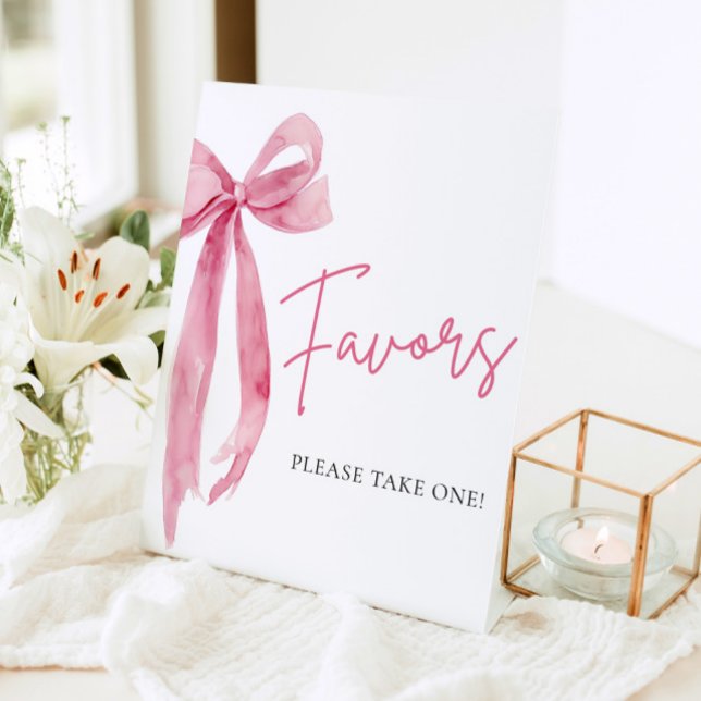 Wasserfarbe Elegante Rosa Farbe Favoriten Zeichen Sockelschild (Watercolor Elegant Blush Pink Bow Favors Sign)