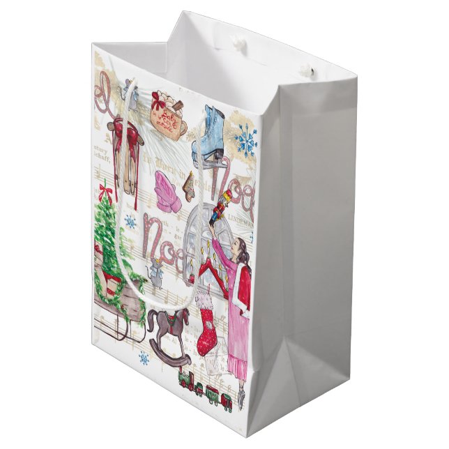 Wasserfarbe Elegante Weihnachtsmärchen Mittlere Geschenktüte (Vorderseite Schrägansicht)