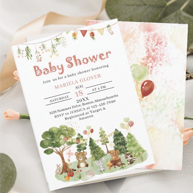 Wasserfarbe Elegantes Woodland Party Kinderdusche Einladung (Von Creator hochgeladen)