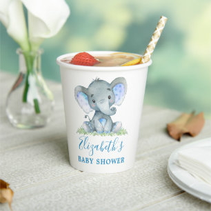 Wasserfarbe Elephant Baby Dusche Blau Pappbecher