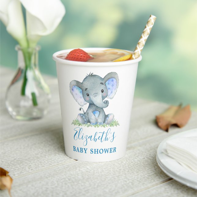 Wasserfarbe Elephant Baby Dusche Blau Pappbecher (In Situ)