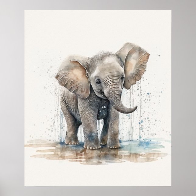 Wasserfarbe Elephant Baby Kinderzimmer Jungle Safa Poster (Vorne)