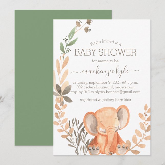 Wasserfarbe Elephant Boho Safari Babydusche (Vorne/Hinten)