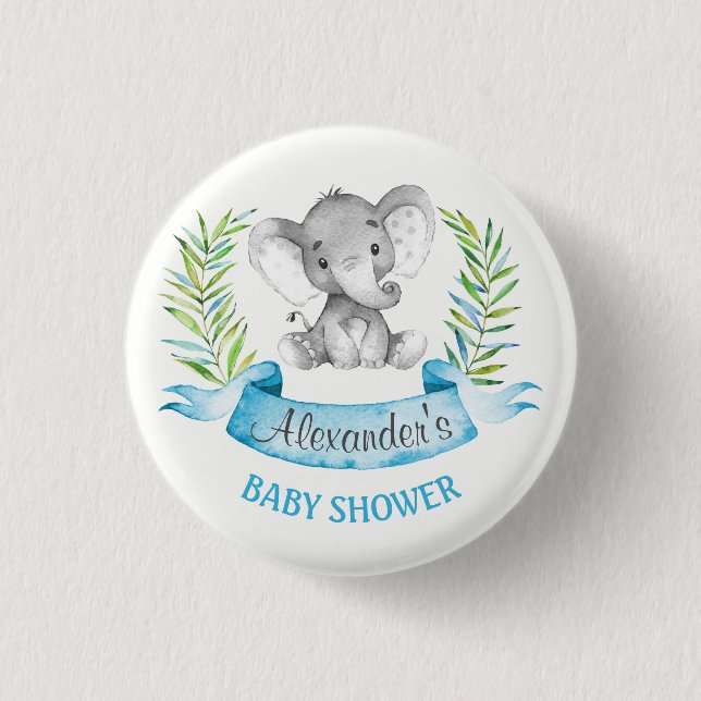 Wasserfarbe Elephant Boy Baby Dusche Button (Vorderseite)