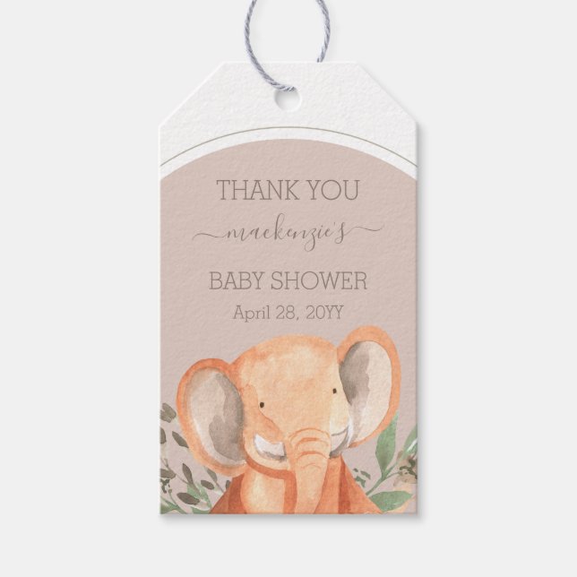 Wasserfarbe Elephant Safari Babydusche Geschenkanhänger (Vorderseite)