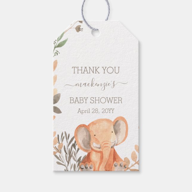 Wasserfarbe Elephant Safari Babydusche Geschenkanhänger (Vorderseite)