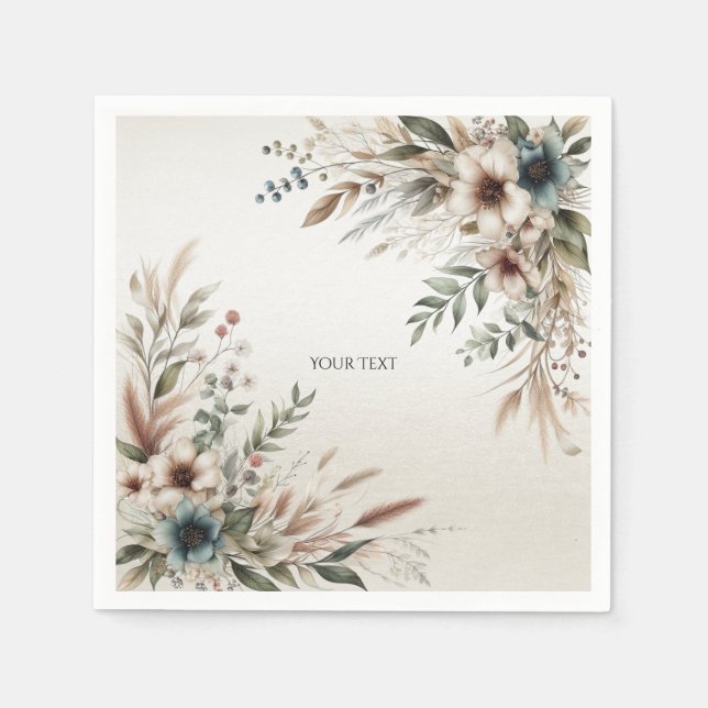 Wasserfarbe Elfenbein Blumen Napkins Serviette (Vorderseite)