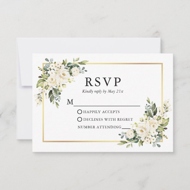 Wasserfarbe Elfenbeingoldene Hochzeit mit weißer B RSVP Karte (Vorderseite)
