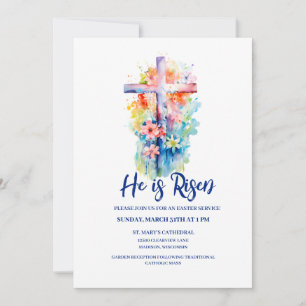 Wasserfarbe Er ist Risen Religious Oster Floral Einladung