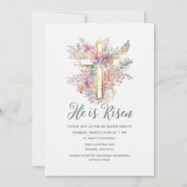 Wasserfarbe Er ist Risen Religious Oster Floral Einladung
