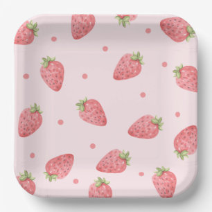 Wasserfarbe Erdbeere 1. Geburtstag Party Berry Pappteller
