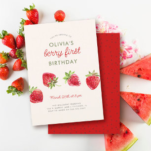 Wasserfarbe Erdbeere Berry Erster Geburtstag Einladung