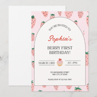 Wasserfarbe Erdbeere Berry Erster Geburtstag Einladung