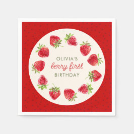 Wasserfarbe Erdbeere Berry Erster Geburtstag Serviette