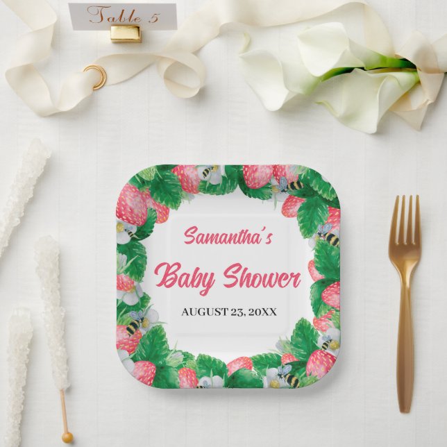 Wasserfarbe Erdbeere Berry Sweet Baby Dusche Pappteller (Hochzeit)