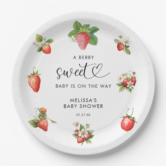 Wasserfarbe Erdbeere Berry Sweet Baby Dusche Pappteller (Vorderseite)