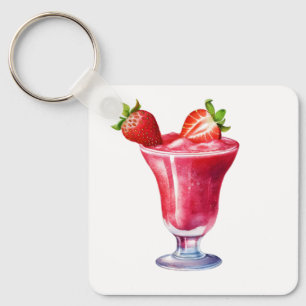 Wasserfarbe Erdbeere Cocktail Getränk Schlüsselanhänger