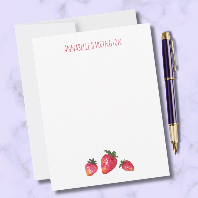 Wasserfarbe Erdbeere Elegant HandIllustriert Mitteilungskarte (Dash off quick notes with pleasure with our hand-illustrated strawberry note cards.)