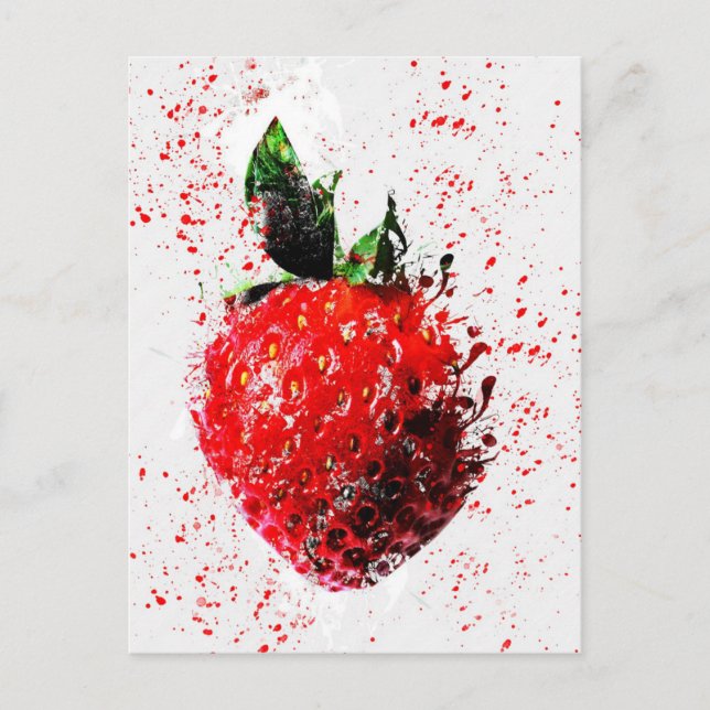 Wasserfarbe Erdbeere Frucht Lebensmittelstruktur Postkarte (Vorderseite)