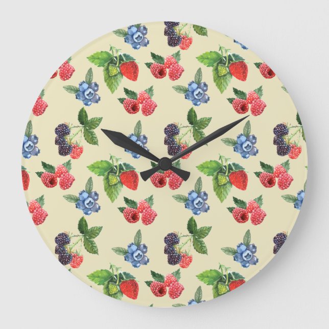Wasserfarbe Erdbeere Himbeere Muster Currant Große Wanduhr (Vorderseite)