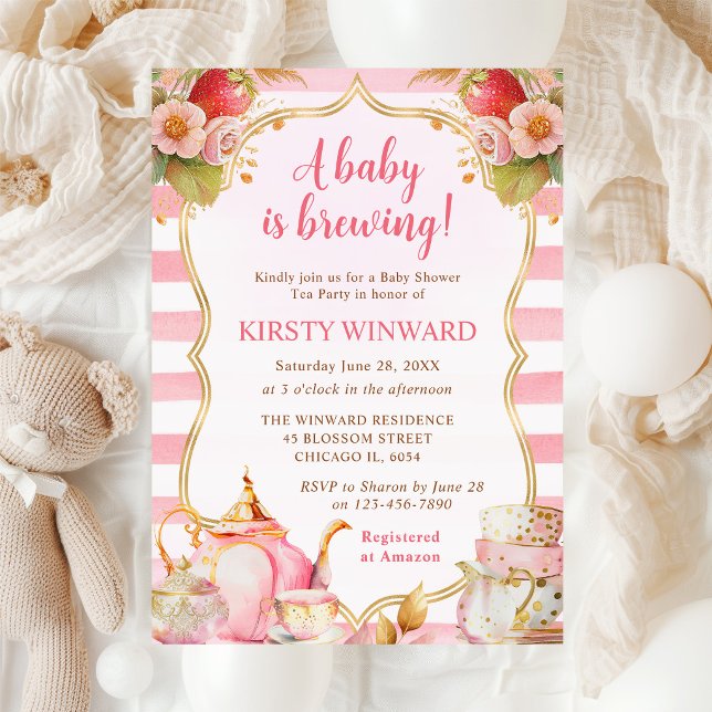 Wasserfarbe Erdbeere Tee Party Babydusche Einladung (Von Creator hochgeladen)