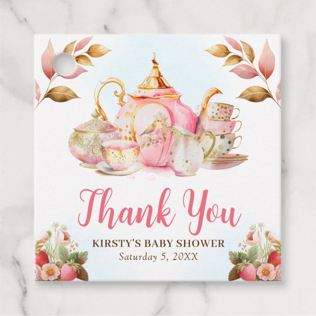 Wasserfarbe Erdbeere Tee Party Babydusche Geschenkanhänger (Vorderseite)