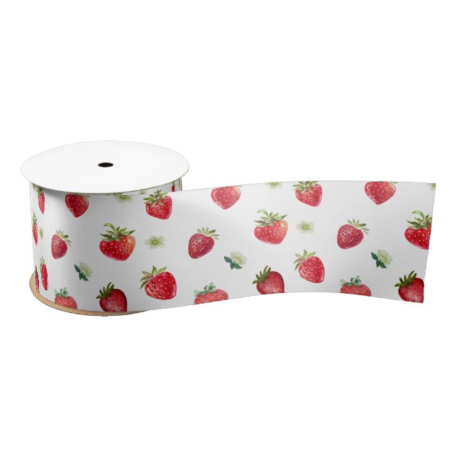 Wasserfarbe Erdbeeren Blume Obst und Erdbeeren Satinband (Spule)
