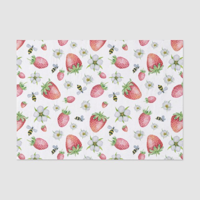 Wasserfarbe Erdbeeren Früchte, Bienen und Blume Seidenpapier (Vorderseite)