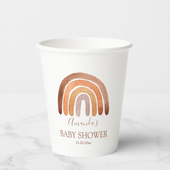 Wasserfarbe Erde Tone Boho Rainbow Baby Dusche  Pappbecher (Vorderseite)