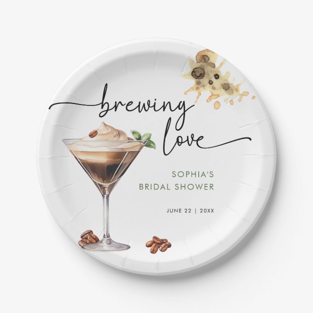 Wasserfarbe Espresso Martini Brautparty Pappteller (Vorderseite)