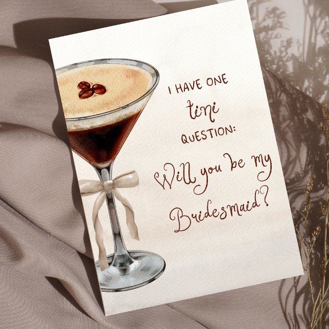 Wasserfarbe Espresso Martini Bridesmaid Vorschlag Karte (Chic espresso martini design perfect for stylish bridesmaid proposals with a coffee-loving twist!)