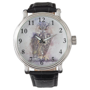 Wasserfarbe-Eulen-Uhr Armbanduhr