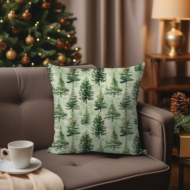 Wasserfarbe Evergreen Pine Trees Rustikales Weihna Kissen (Watercolor Evergreen Pine Trees Rustic Christmas Throw Pillow)
