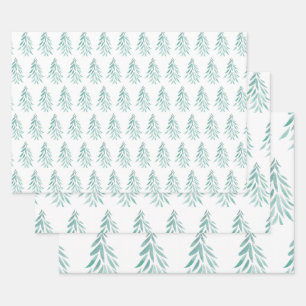 Wasserfarbe Evergreen Trees Pinselstriche 3 Geschenkpapier Set