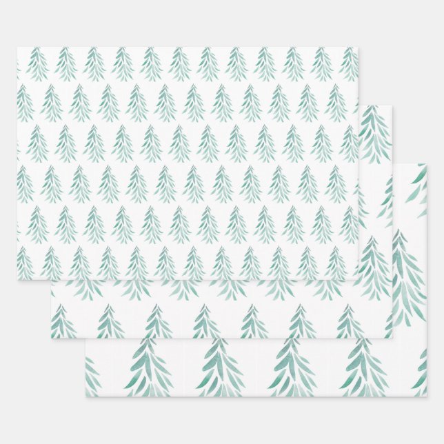 Wasserfarbe Evergreen Trees Pinselstriche 3 Geschenkpapier Set (Set)