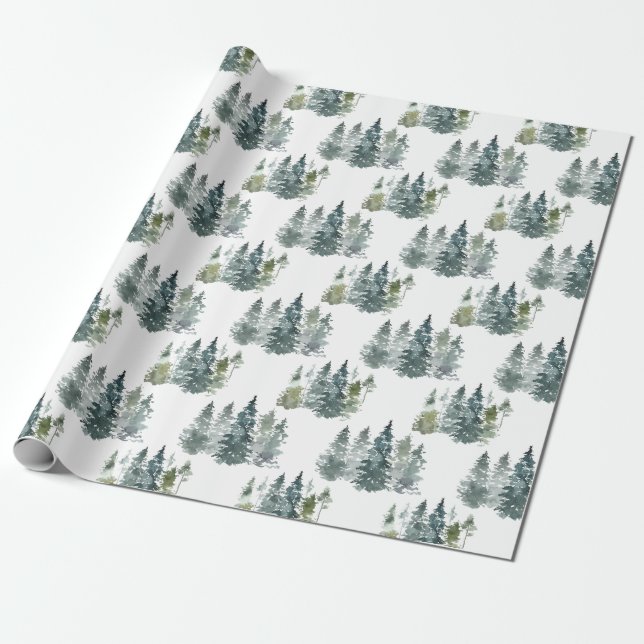 Wasserfarbe Evergreen Weihnachtsbaum Weihnachtsges Geschenkpapier (Ungerollt)