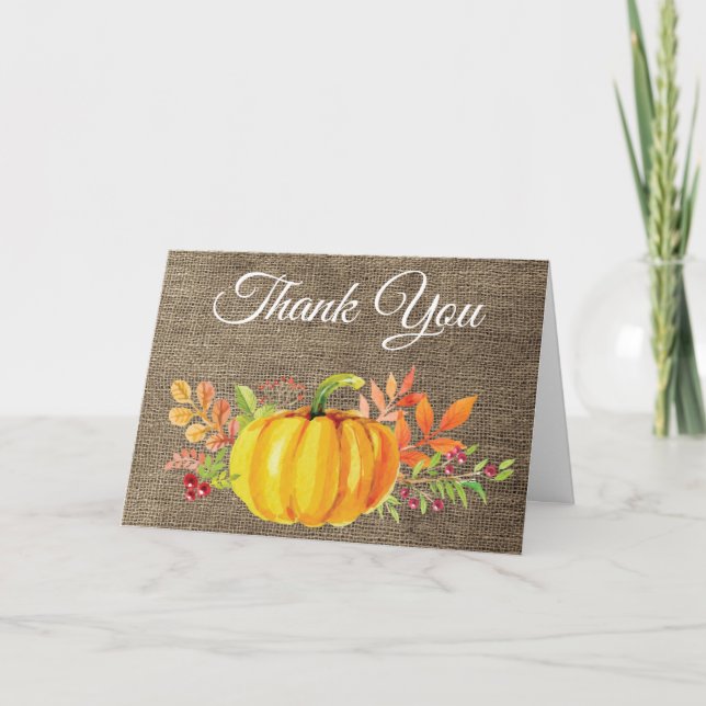 Wasserfarbe Fall Pumpkin Burlap Danke Karte (Vorderseite)