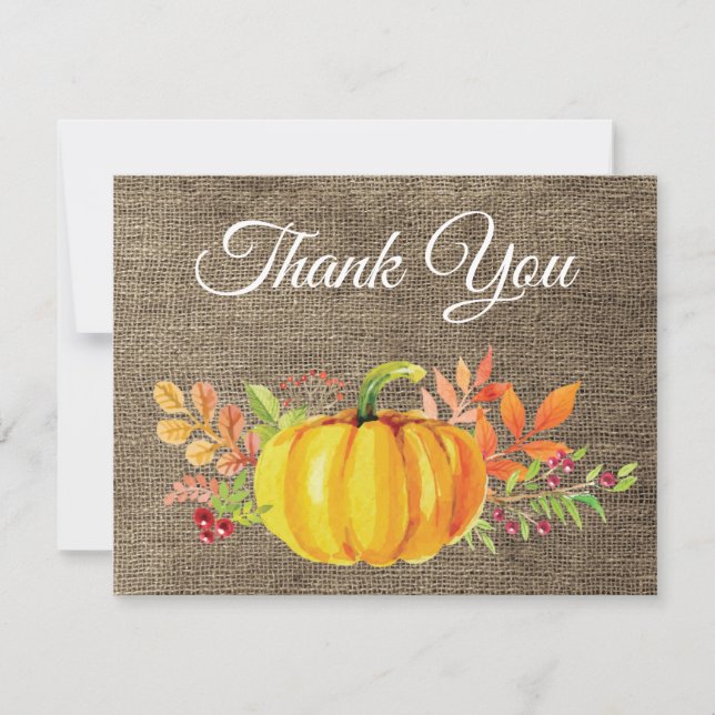 Wasserfarbe Fall Pumpkin Burlap Danke Karte (Vorderseite)