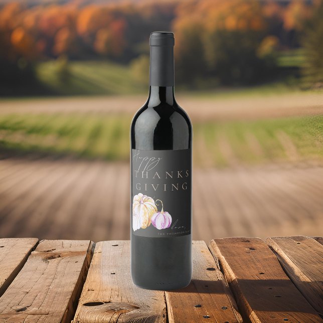 Wasserfarbe Fall Pumpkin Erntedank Schwarz Weinetikett (Von Creator hochgeladen)