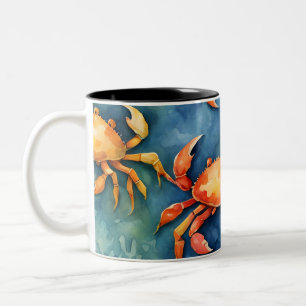 Wasserfarbe Farbige Krabben & Meereskorallen Küste Zweifarbige Tasse