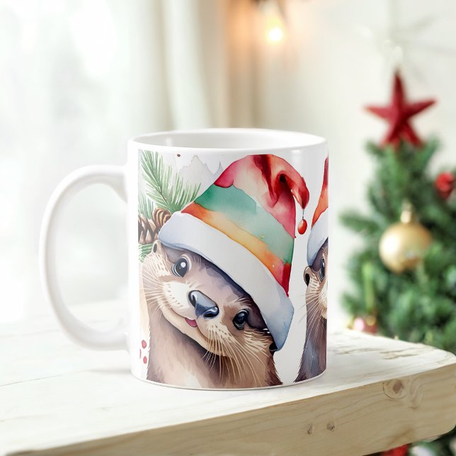 Wasserfarbe Feierliche Otters Weihnachten Tasse (Von Creator hochgeladen)