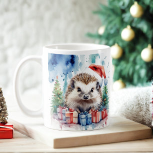 Wasserfarbe Festlicher Igel Weihnachten Tasse